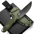 ODENWOLF W-FLAT Full Tang Survival Knife with Sheath - Stylish Tactical Fixed Blade Knife - Made of D2 Steel - Bushcraft and Camping Knife Survival - Perfect EDC Hunting Knife with TPE Handle